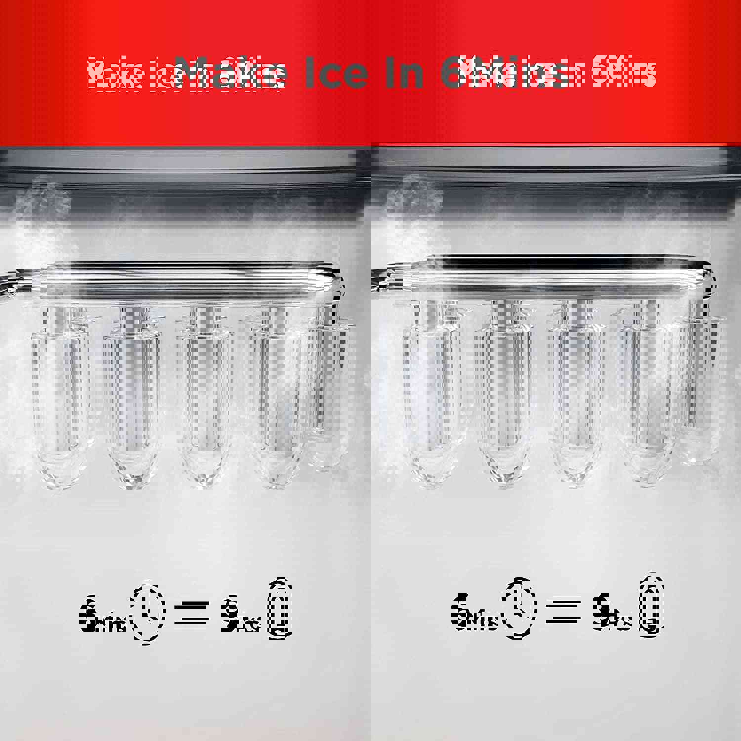 Silonn Countertop Ice Maker, 9 Cubes in 6 Mins, 26Lbs/24Hrs, Self-Cleaning with Ice Scoop & Basket, 2 Ice Sizes for Home/Office/Bar, Red