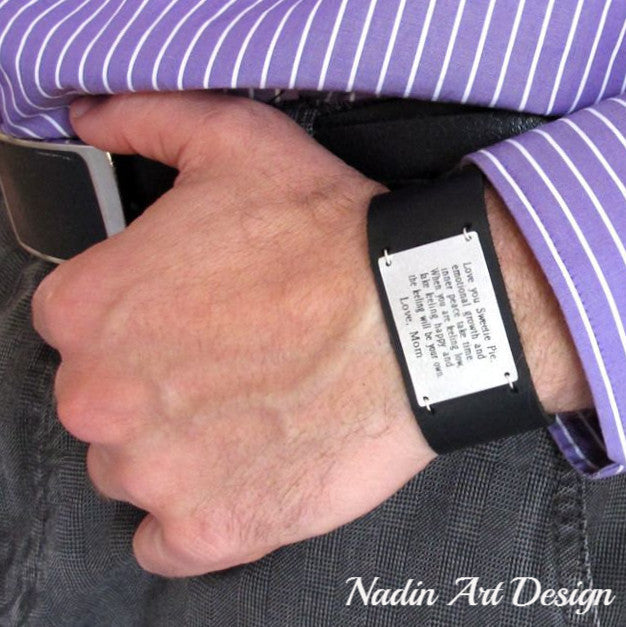 Personalized Leather Cuff Bracelet for Men - Fathers Day Gift with Engraving