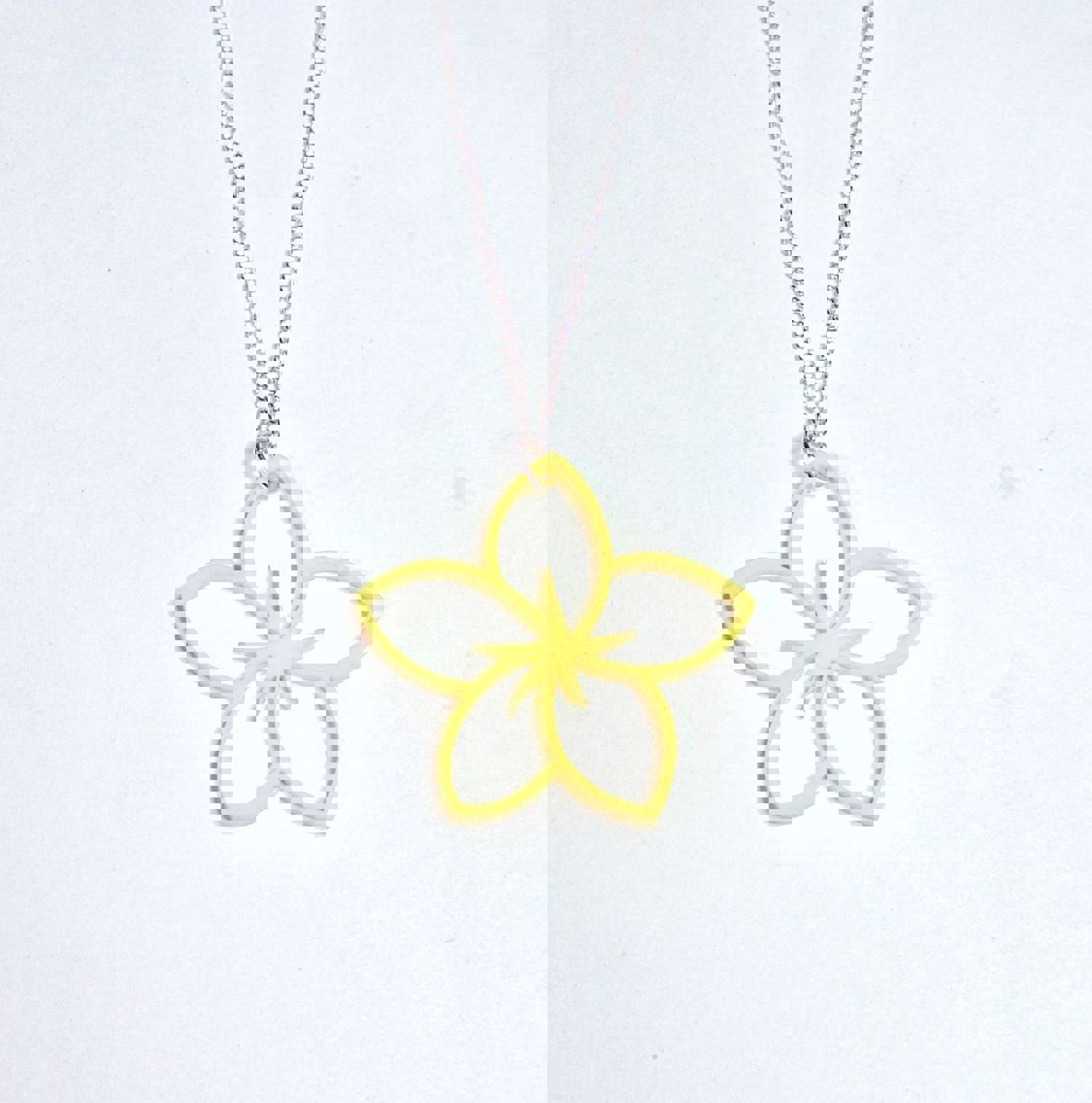 Simple Plumeria Flower Outline Pendant Necklace in Pastel Yellow Acrylic