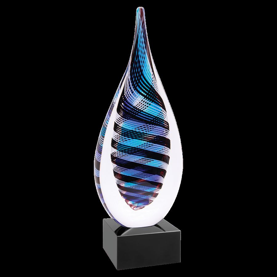 12 Blue, White & Black Twist Rain Drop Art Glass