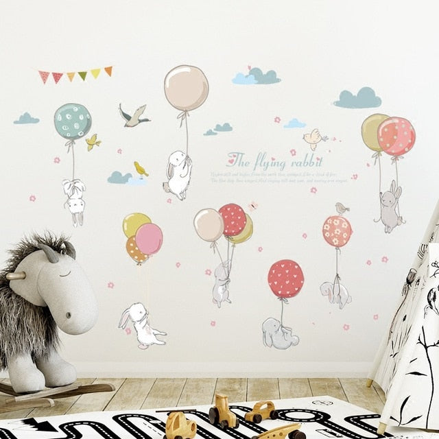 Qfdian Cartoon Cute Animals Hot Air Balloon Wall Stickers for Kids Room, Nursery, and Home Decor