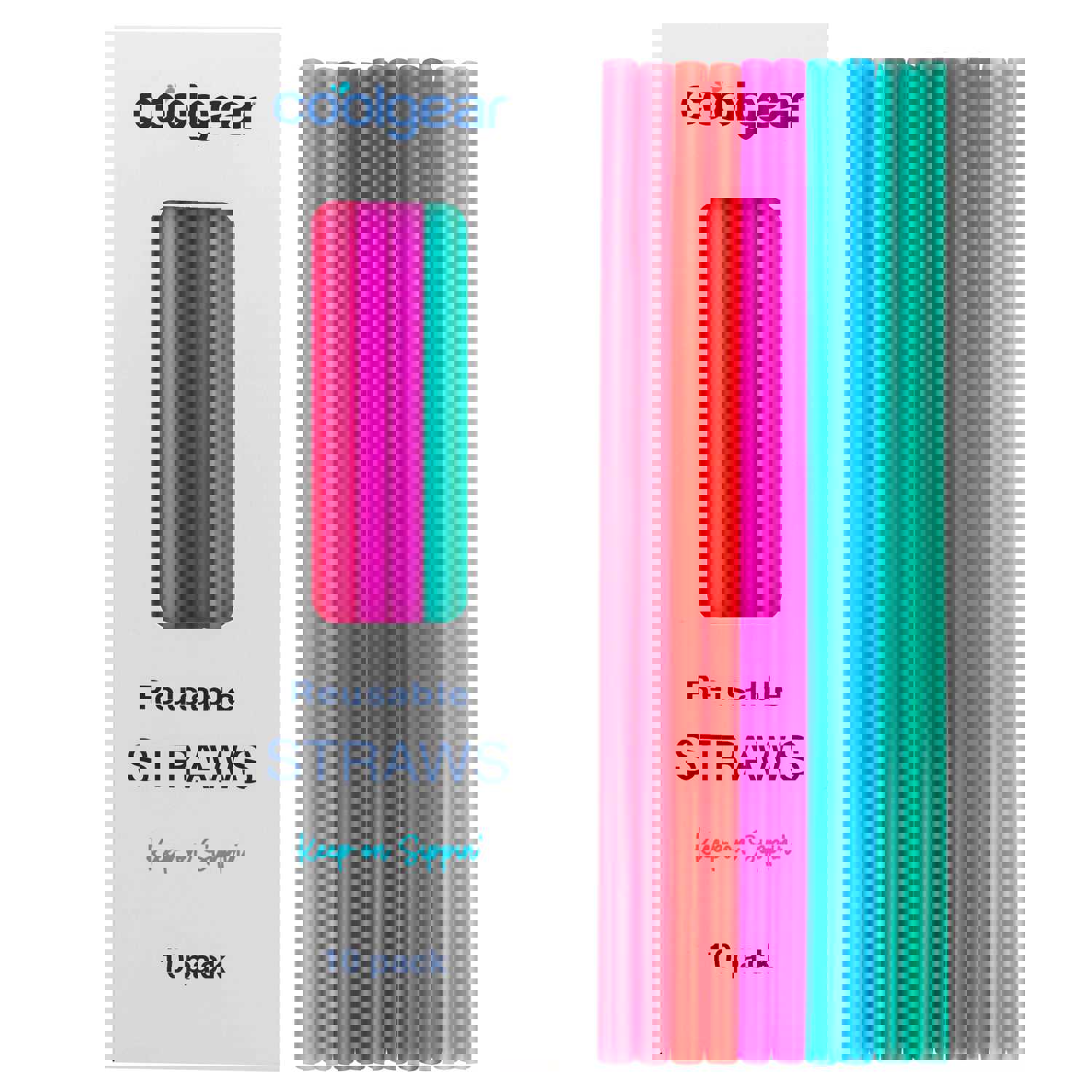 Cool Gear 10-Pack Reusable Drinking Straws - Eco-Friendly & Dishwasher Safe