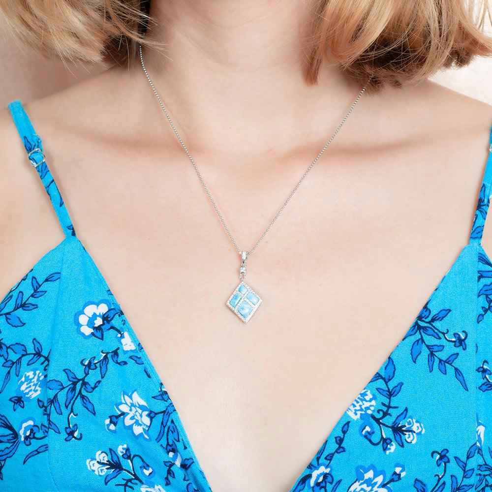 Larimar Southern Cross Pendant - 925 Sterling Silver with White Topaz