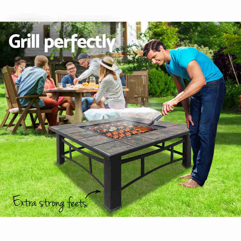 4-in-1 Fire Pit BBQ Grill Smoker Table for Outdoor Garden