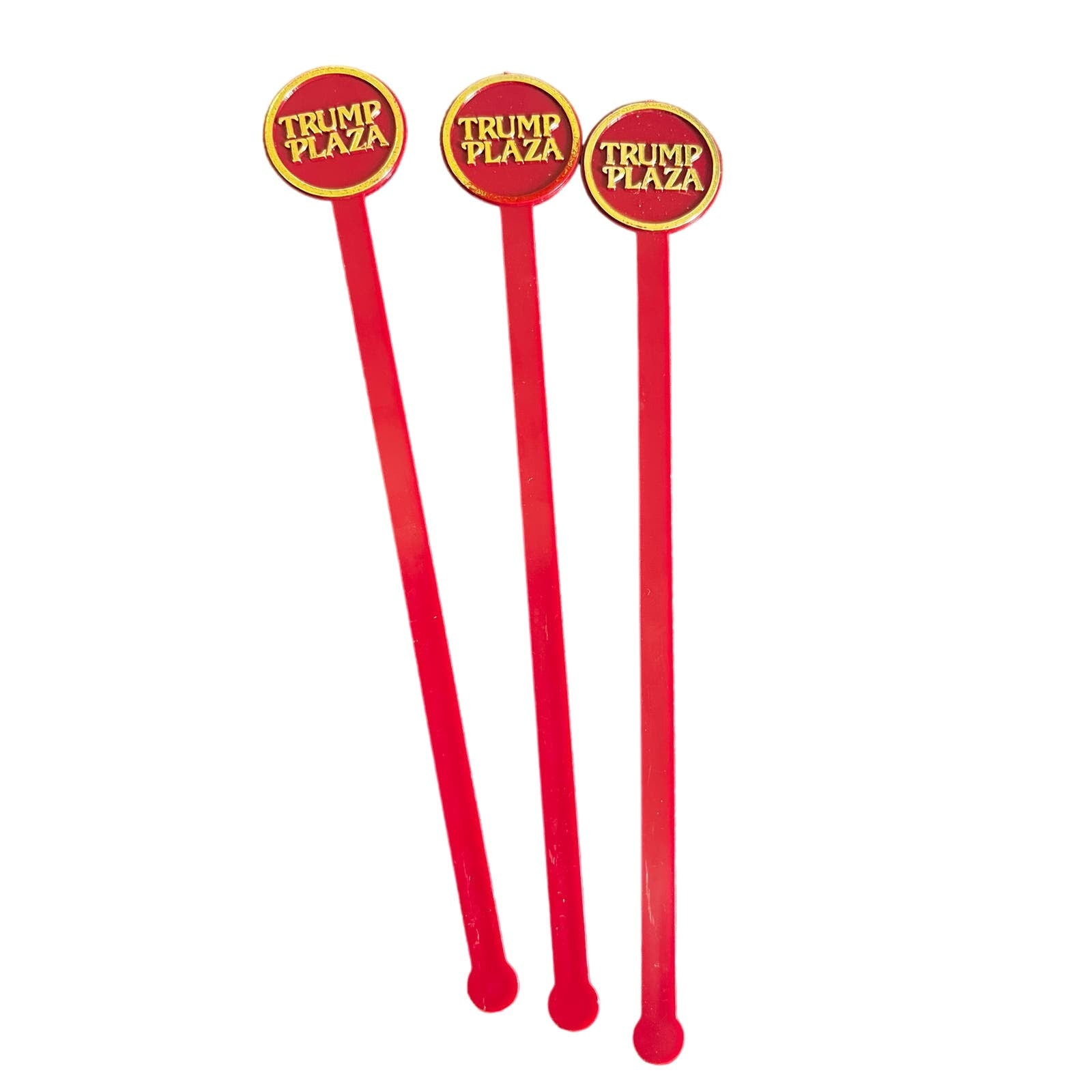 Trump Plaza Swizzle Stick Drink Stirrer - Burgundy Plastic with Gold Trim (Lot of 3)