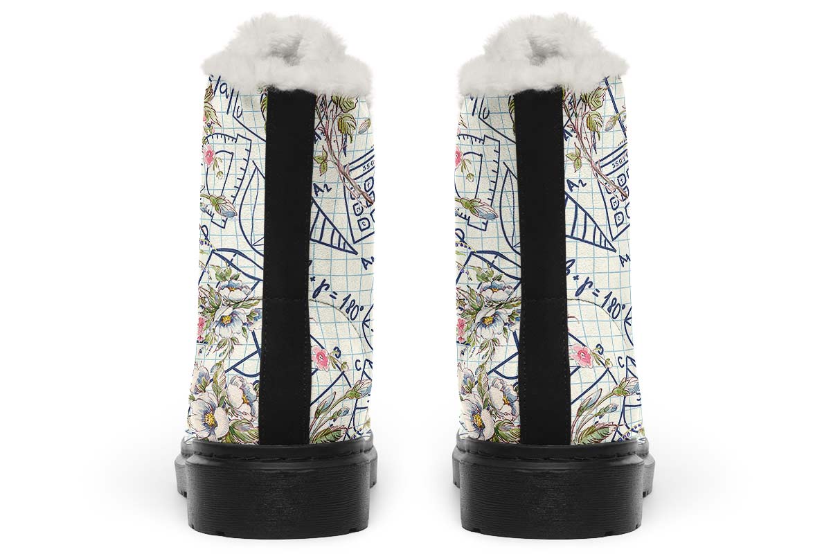 Floral Math Symbols Winter Boots - Custom Printed, High-Quality Microsuede