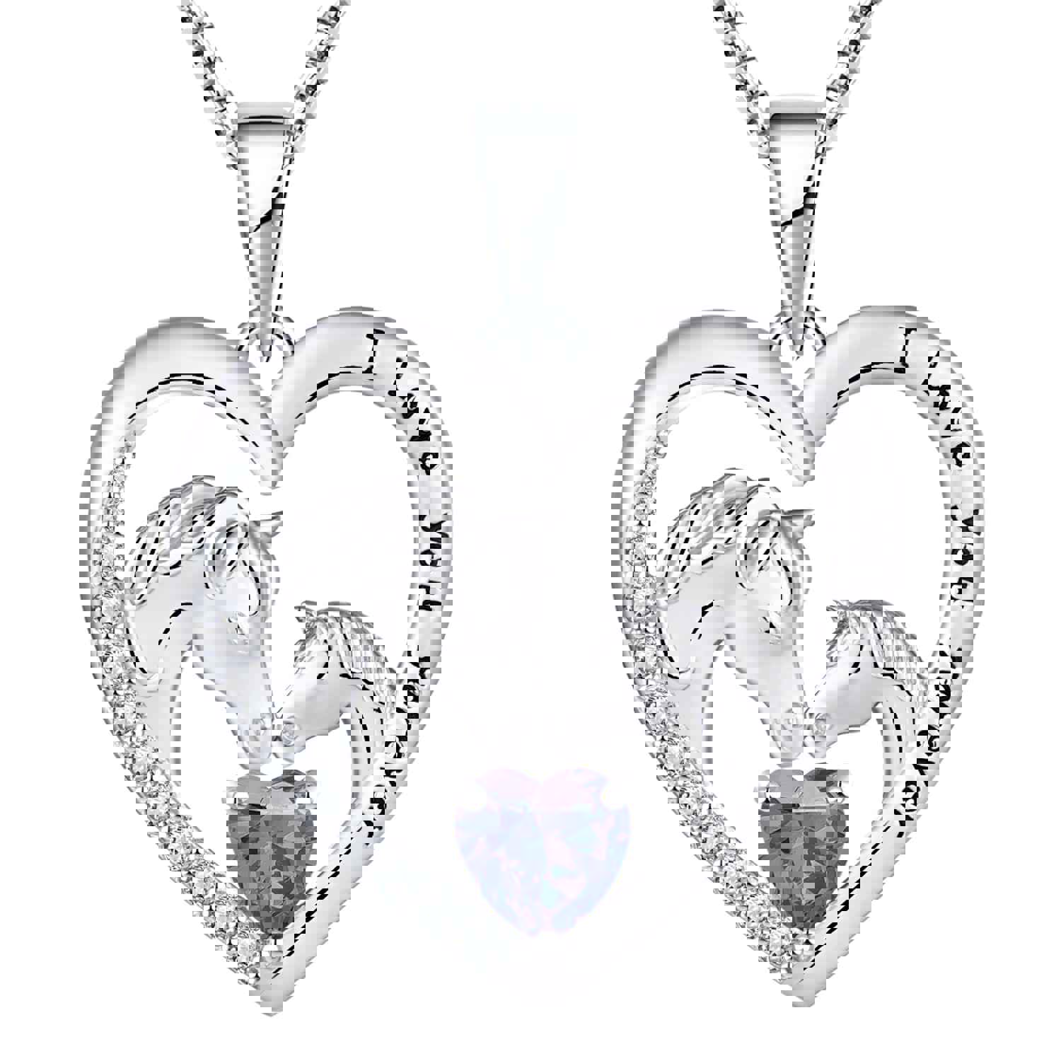 Kids Horse Necklace In Solid Sterling Silver With Changeable Birthstone