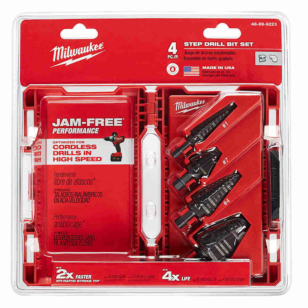 Milwaukee 48-89-9223 3-Flat Black Oxide Jam-Free Step Drill Bit Set - 4pc