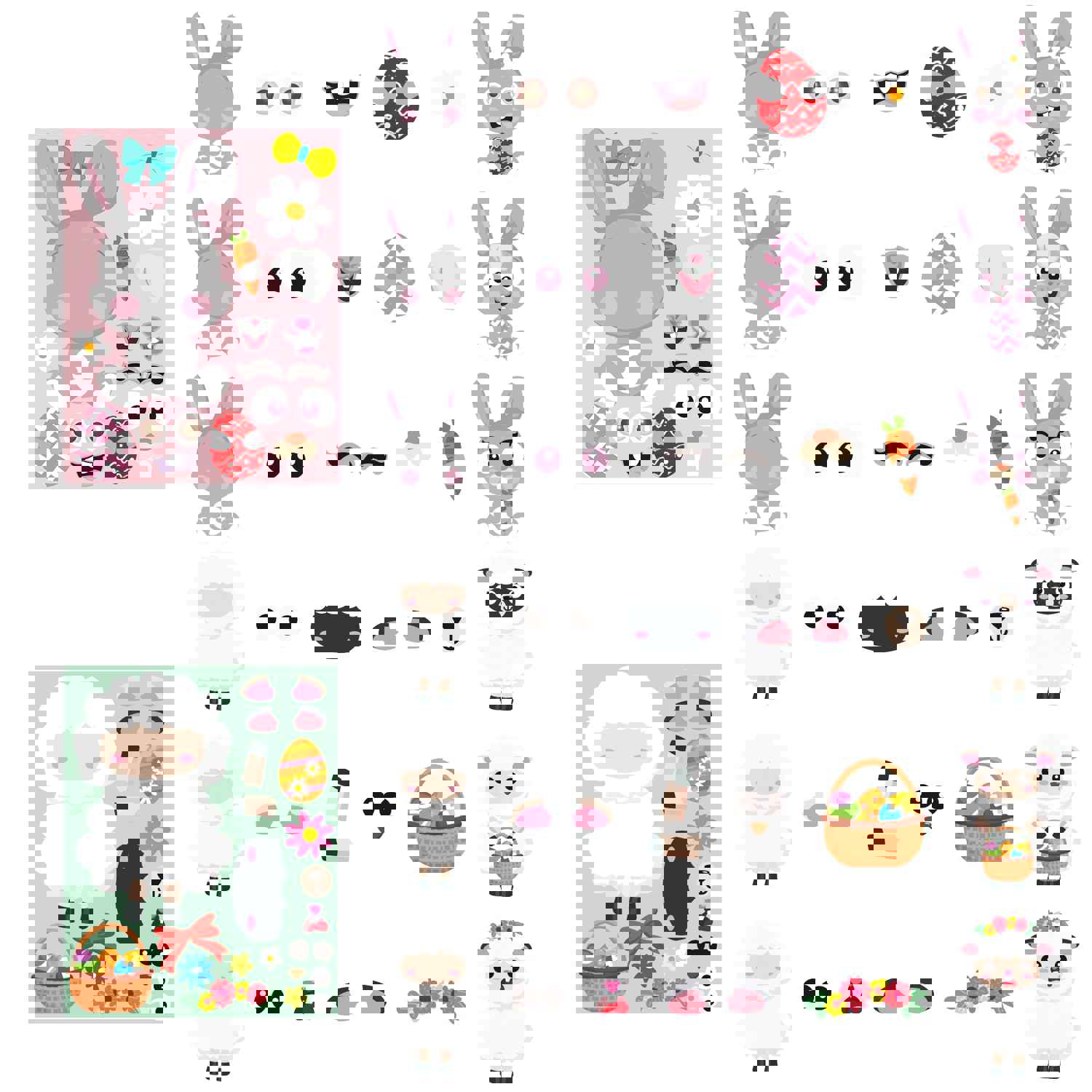 MALLMALL6 40Pcs Easter DIY Face Stickers Set - Easter Eggs, Bunnies, Chicks, Lamb, Flower Decorations for Party Favors, Games, and Crafts