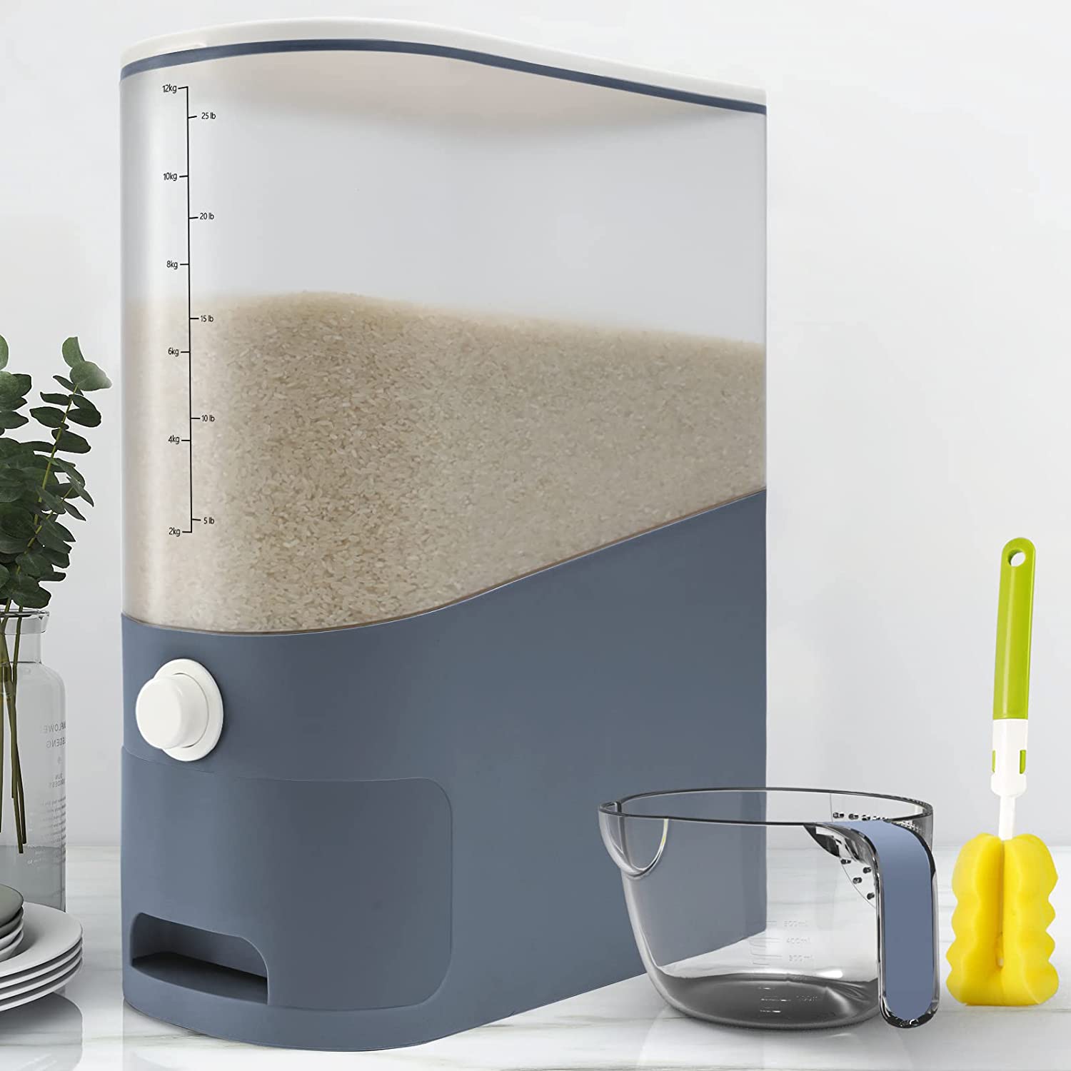 Cosyzone 26.5 Lbs Large Sealed Rice Dispenser with Measuring Cup for Kitchen & Pantry Storage
