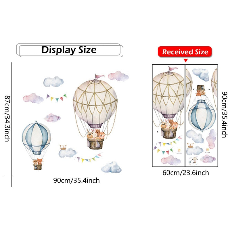 Qfdian Cartoon Cute Animals Hot Air Balloon Wall Stickers for Kids Room, Nursery, and Home Decor