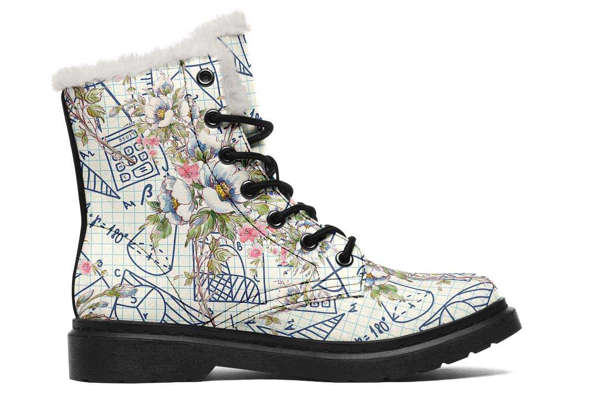 Floral Math Symbols Winter Boots - Custom Printed, High-Quality Microsuede