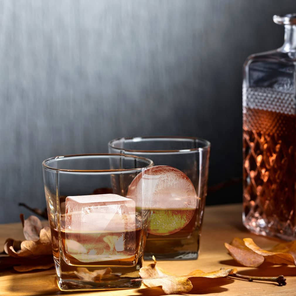 Set of 2, Sphere Ice Ball Maker with Lid & Large Square Ice Cube Maker