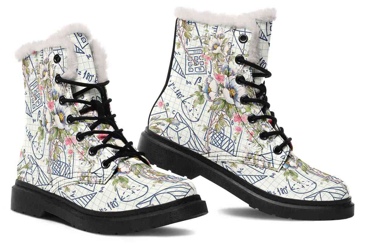 Floral Math Symbols Winter Boots - Custom Printed, High-Quality Microsuede