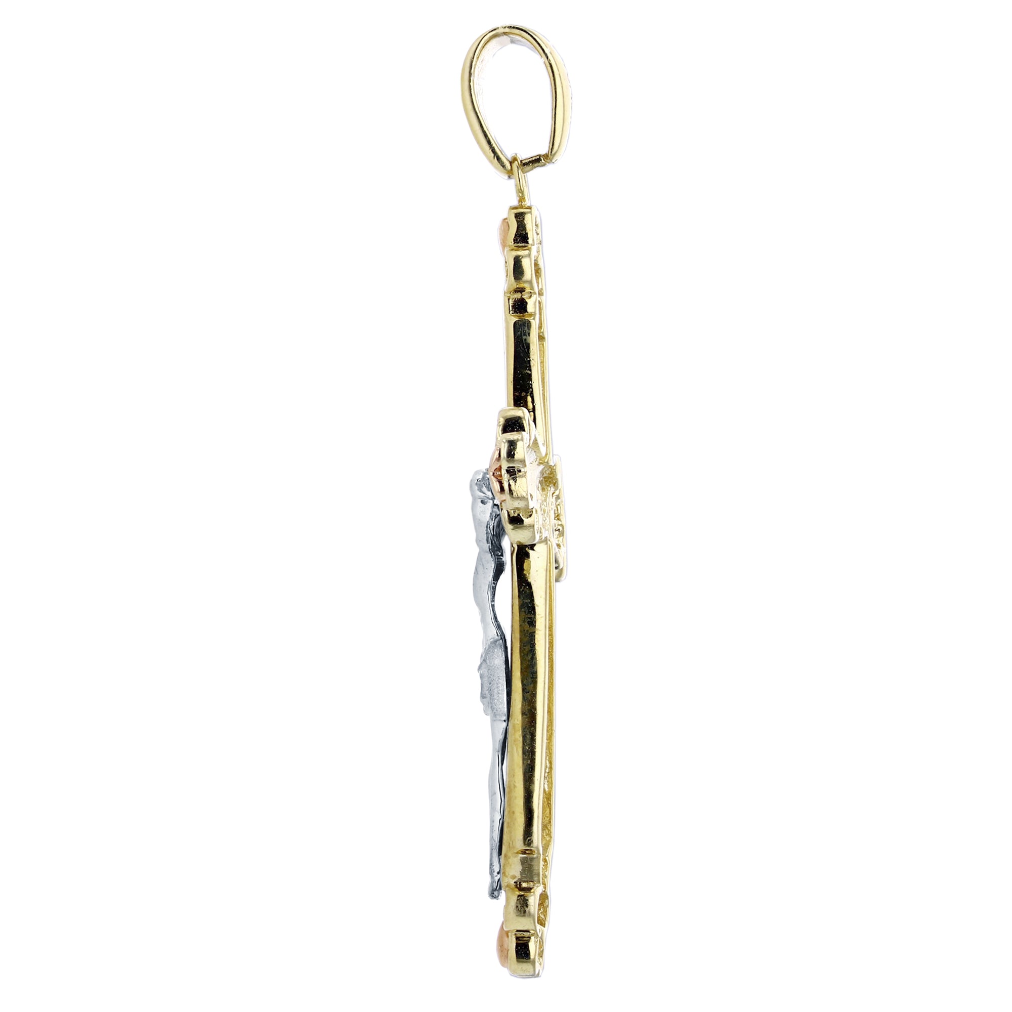 14K Gold Tricolor 56x35mm Cross Pendant