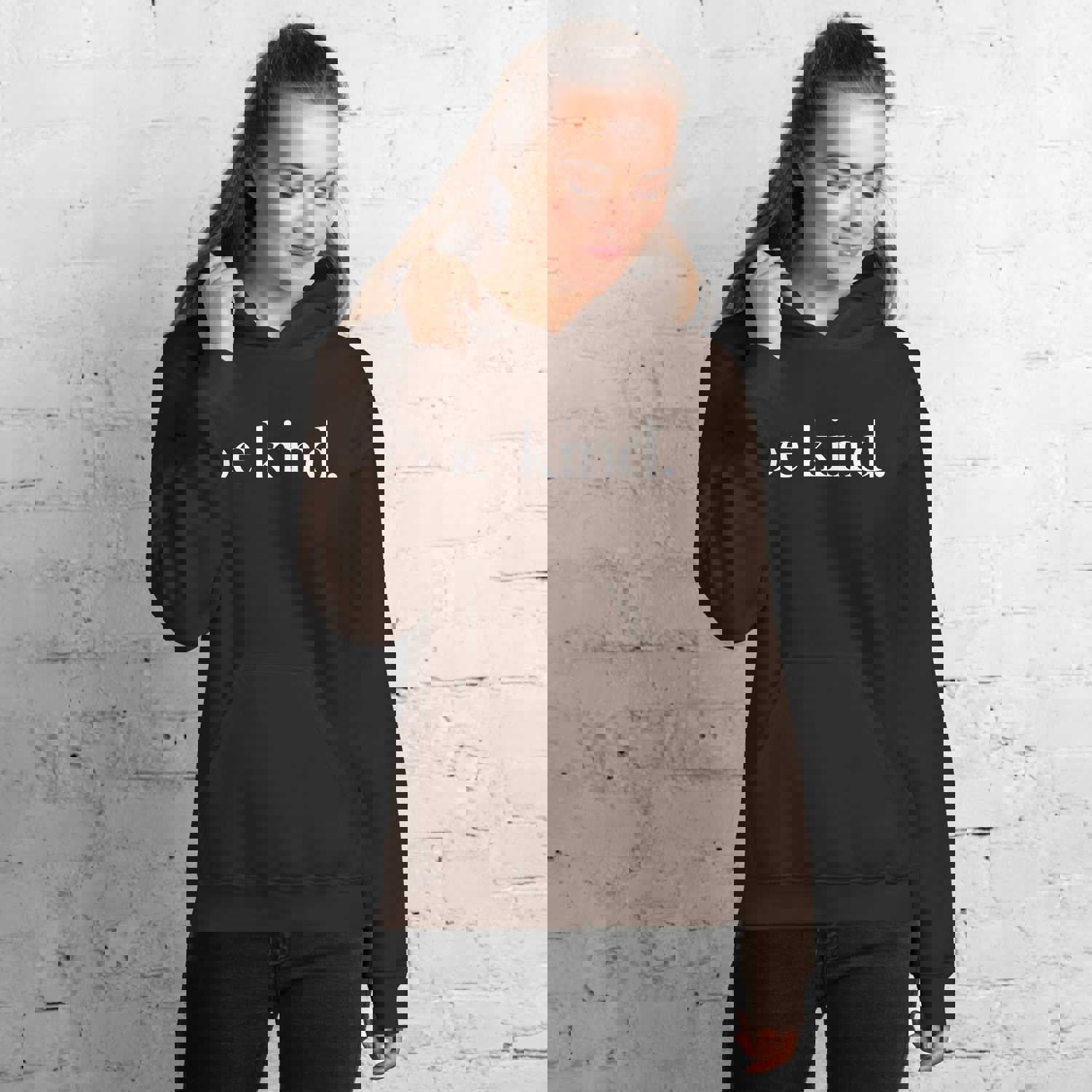 be kind. White Font Hoodie (Gildan) - Soft & Stylish for Cooler Evenings