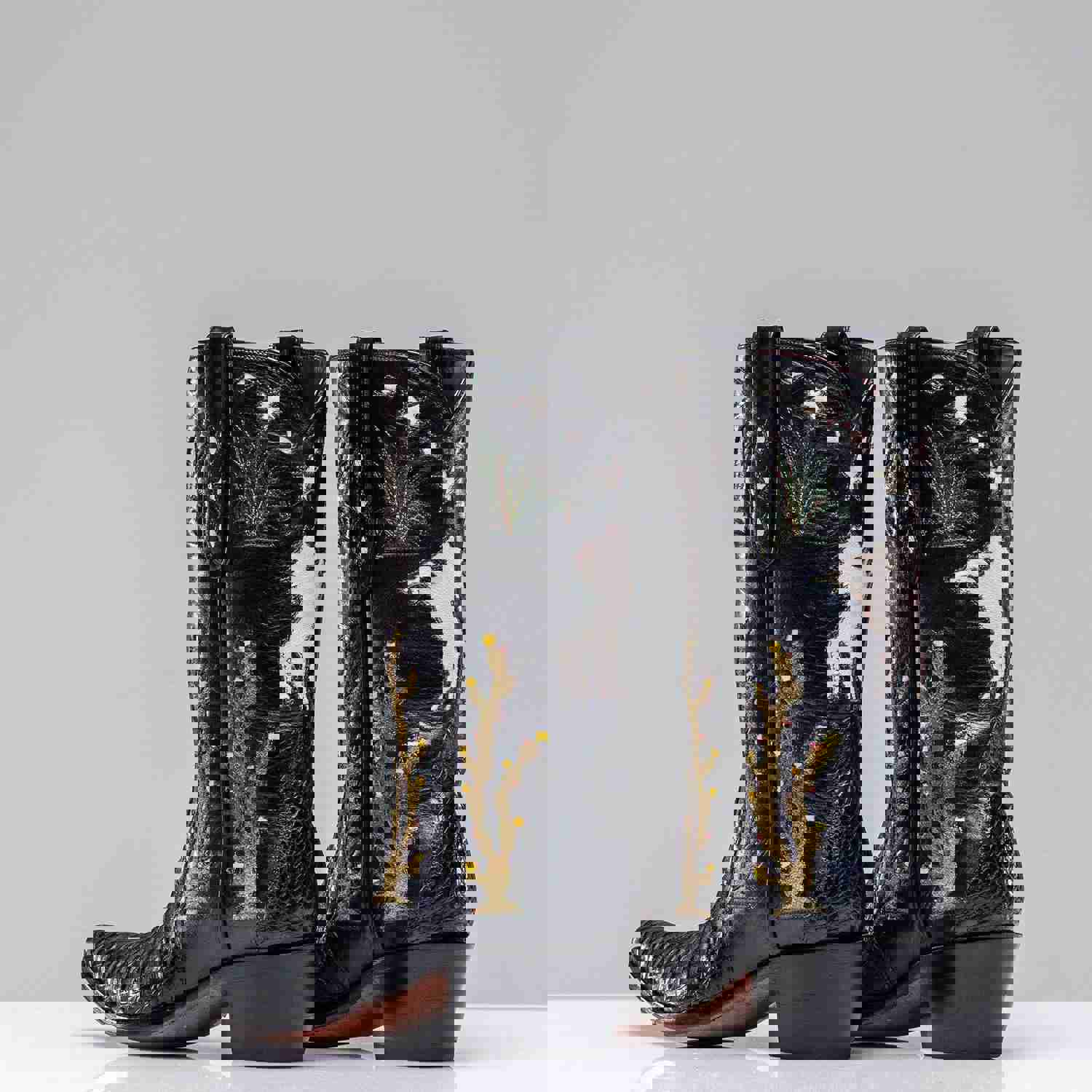 Handcrafted Inlaid Western Boot in Navy