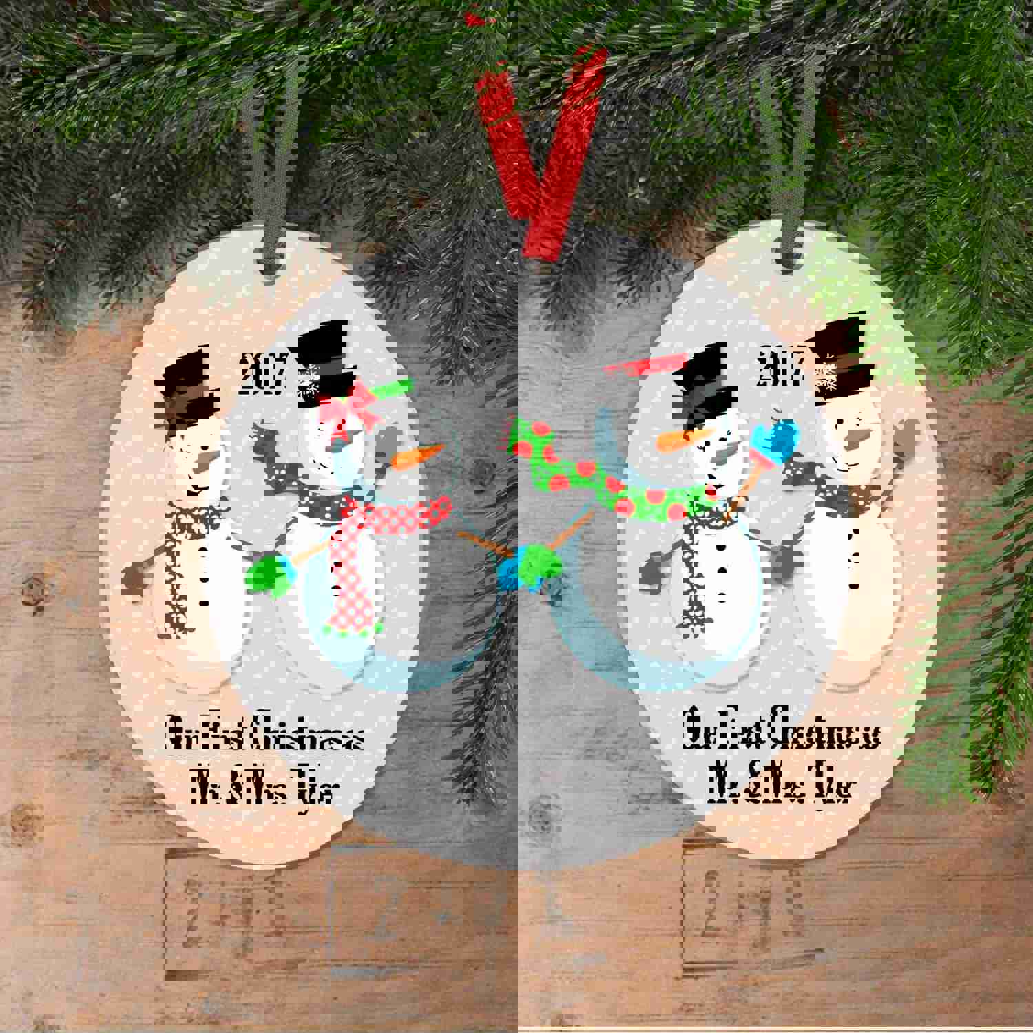 Personalized Mr & Mrs Snowman Christmas Ornament - First Christmas Gift