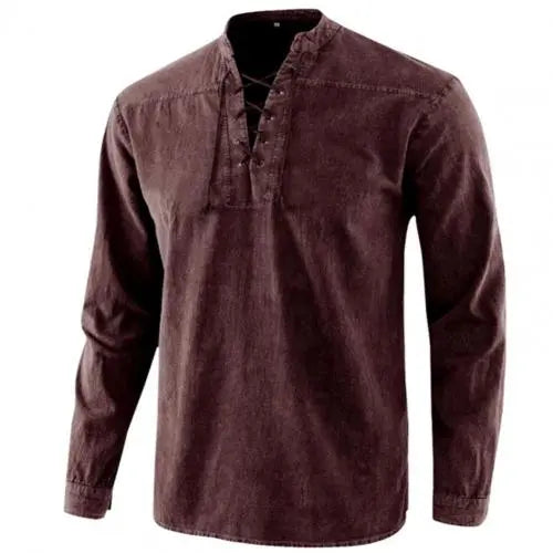 Nukty Vintage V-Neck Long Sleeve Cotton T-Shirt for Men