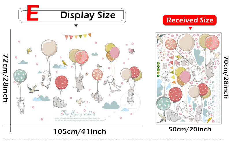 Qfdian Cartoon Cute Animals Hot Air Balloon Wall Stickers for Kids Room, Nursery, and Home Decor