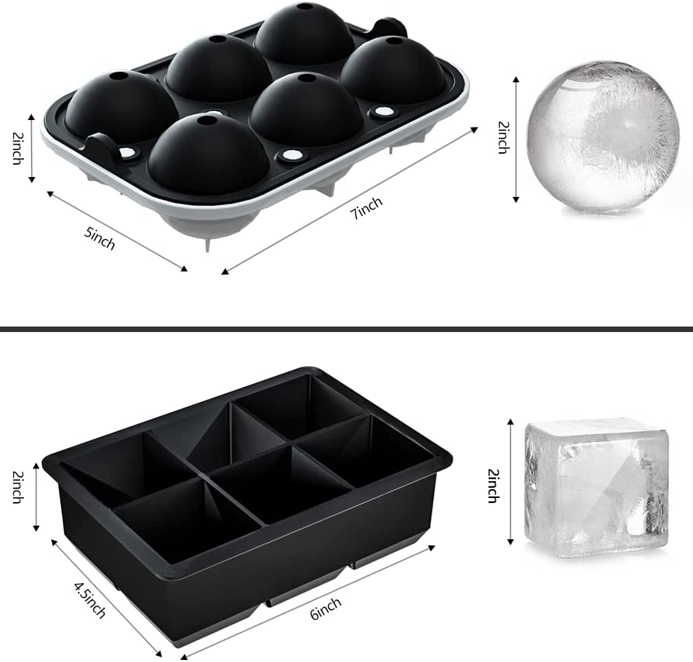 Set of 2, Sphere Ice Ball Maker with Lid & Large Square Ice Cube Maker