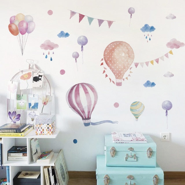 Qfdian Cartoon Cute Animals Hot Air Balloon Wall Stickers for Kids Room, Nursery, and Home Decor