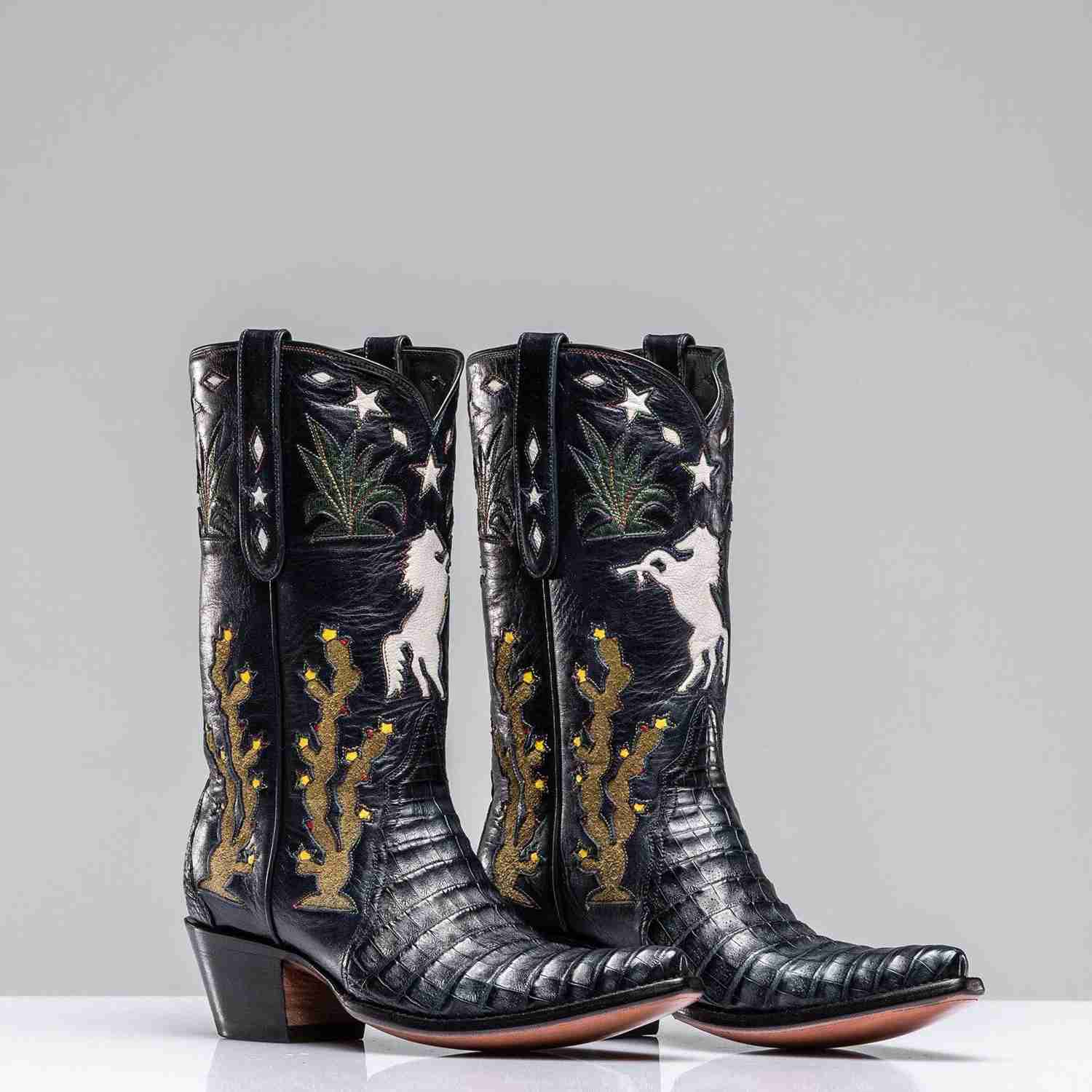 Handcrafted Inlaid Western Boot in Navy
