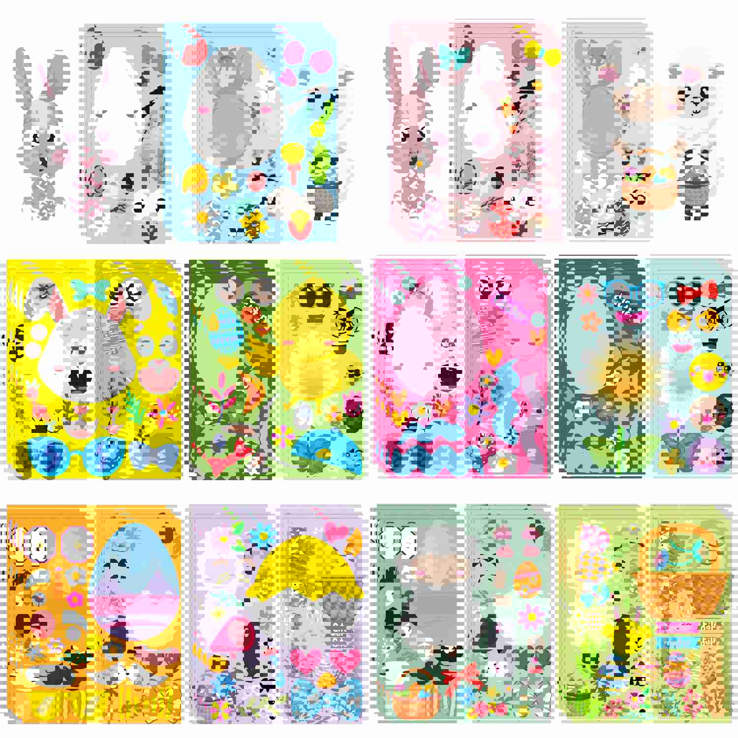 MALLMALL6 40Pcs Easter DIY Face Stickers Set - Easter Eggs, Bunnies, Chicks, Lamb, Flower Decorations for Party Favors, Games, and Crafts