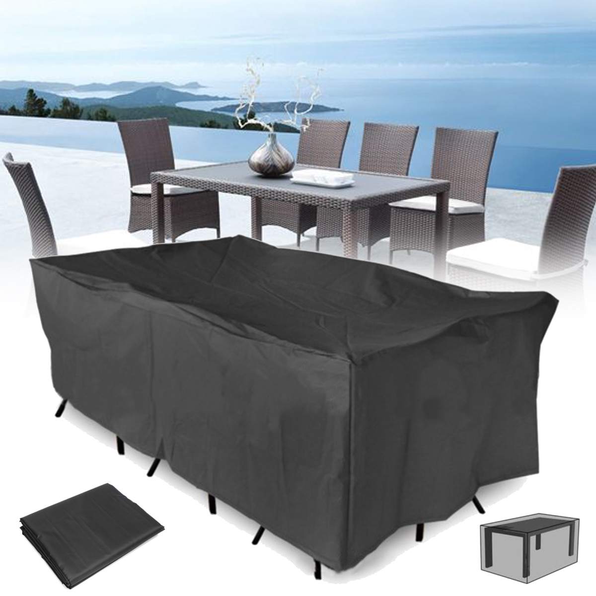 Outdoor Dining Table & Chair Cover - Waterproof Black (125.98x86.61x27.56)