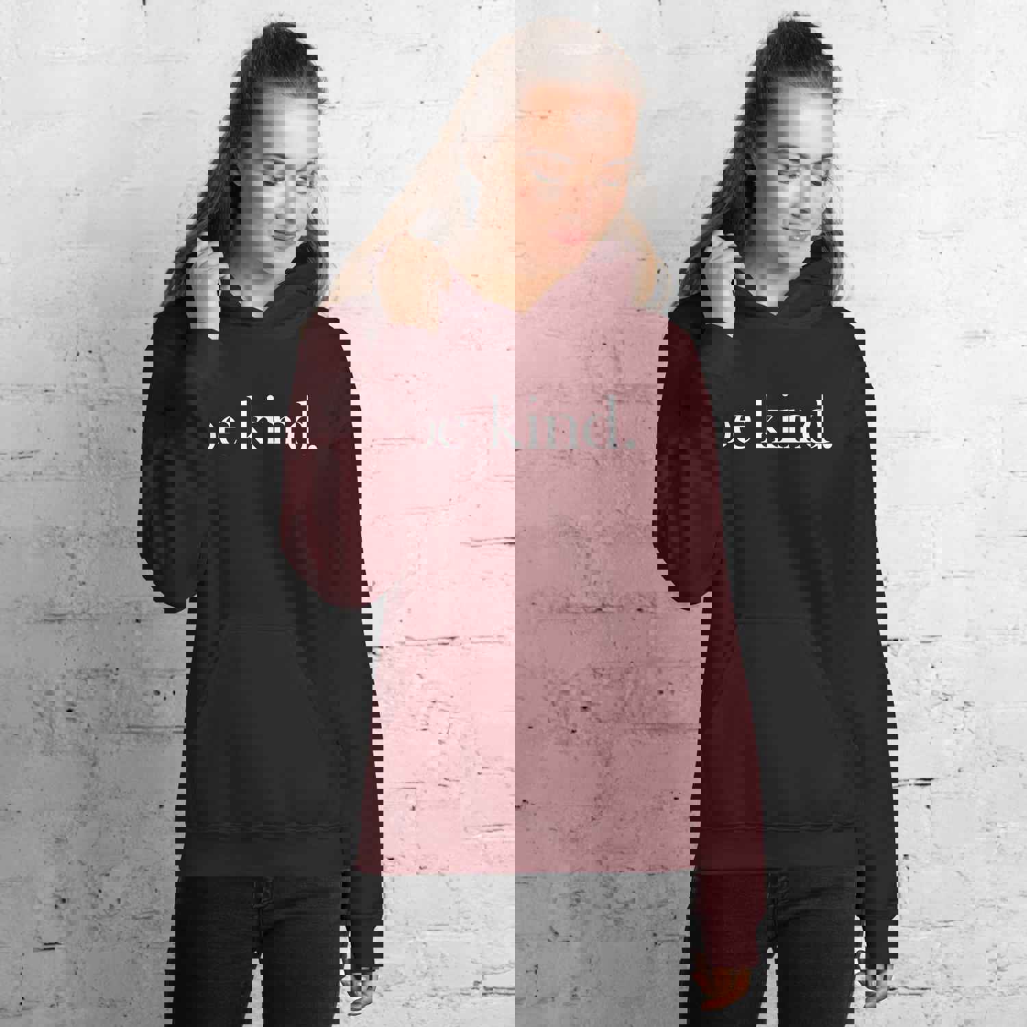 be kind. White Font Hoodie (Gildan) - Soft & Stylish for Cooler Evenings