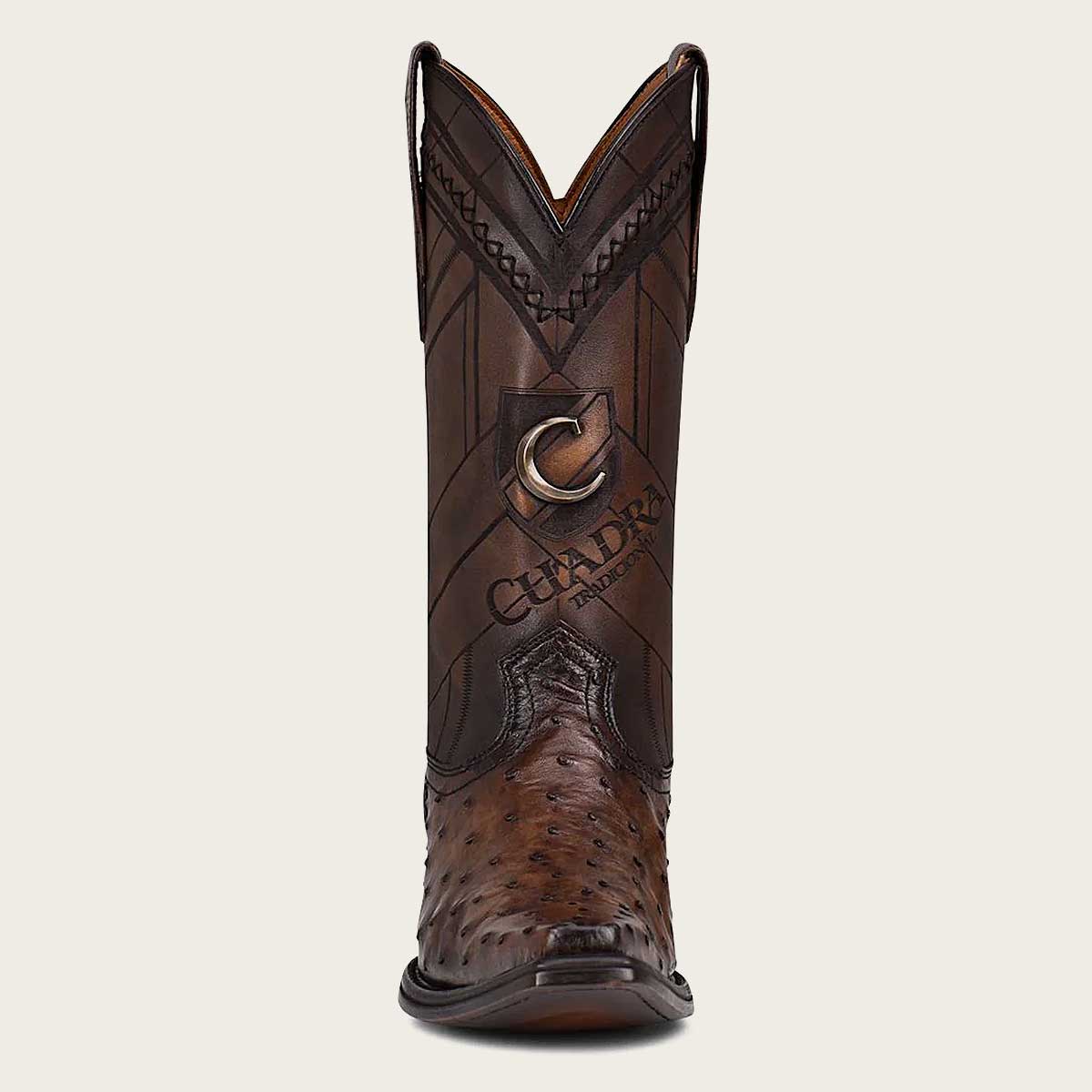 CUADRA Engraved Ostrich Leather Narrow Square Western Boot for Men