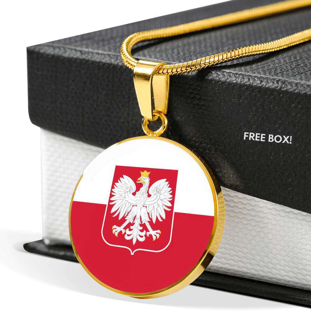 Polish Flag With Circle Pendant Necklace - Adjustable Surgical Steel & Shatterproof Glass