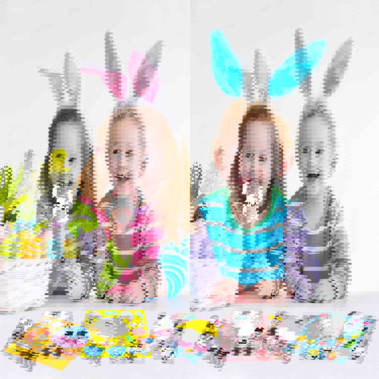 MALLMALL6 40Pcs Easter DIY Face Stickers Set - Easter Eggs, Bunnies, Chicks, Lamb, Flower Decorations for Party Favors, Games, and Crafts