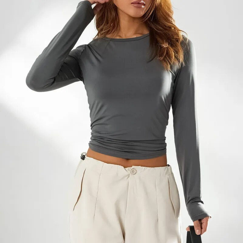 Nukty Y2K Vintage Long Sleeve T-shirt for Women - Crop Top Streetwear