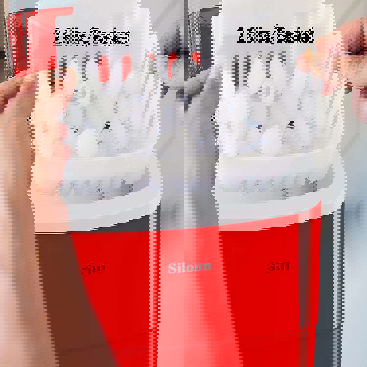 Silonn Countertop Ice Maker, 9 Cubes in 6 Mins, 26Lbs/24Hrs, Self-Cleaning with Ice Scoop & Basket, 2 Ice Sizes for Home/Office/Bar, Red