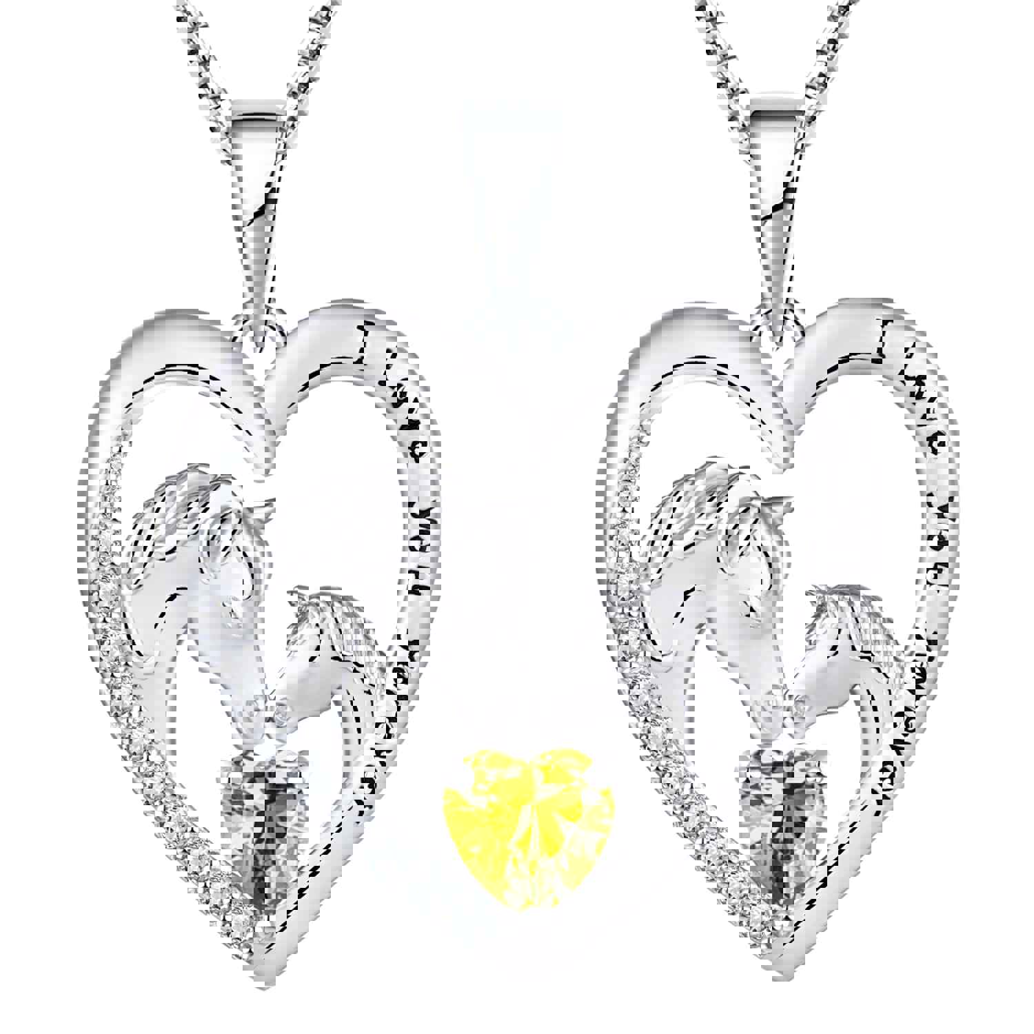 Kids Horse Necklace In Solid Sterling Silver With Changeable Birthstone