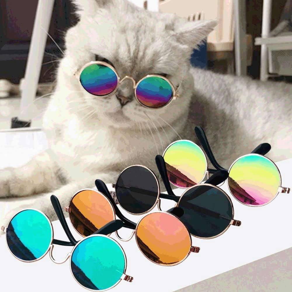 Round Pet Cat Glasses Lovely Sunglasses for Small to Medium Pets with Punk Style (Pink)