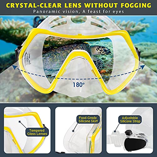 ZEEPORTE Full Face Snorkel Set - Panoramic View Diving Mask with Adjustable Fins & Dry Top Snorkel