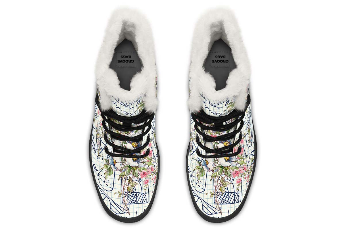 Floral Math Symbols Winter Boots - Custom Printed, High-Quality Microsuede
