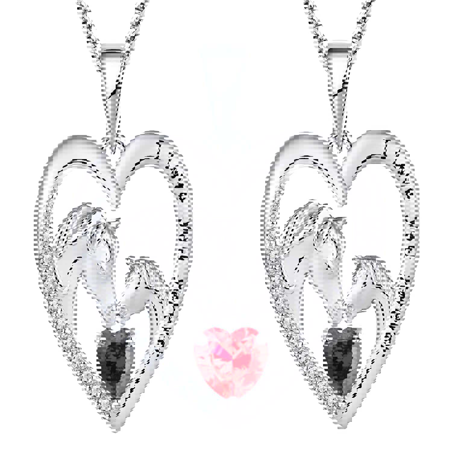 Kids Horse Necklace In Solid Sterling Silver With Changeable Birthstone