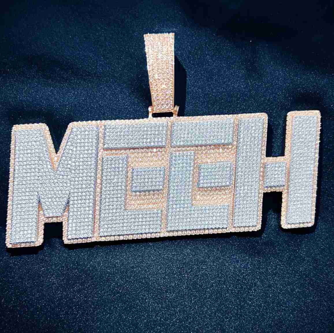 Double Layer Tech Name Pendant - 18K Gold Plated with 5A+ CZ Stones