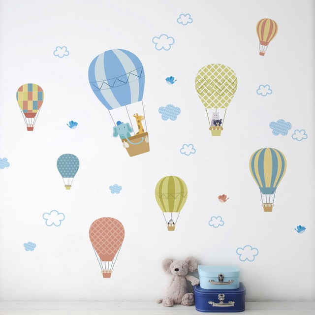 Qfdian Cartoon Cute Animals Hot Air Balloon Wall Stickers for Kids Room, Nursery, and Home Decor
