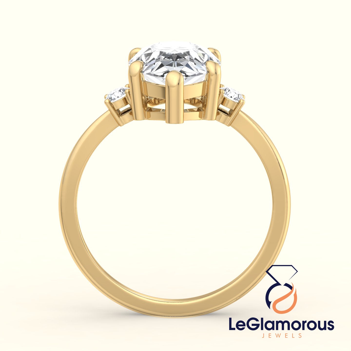 Pear Cut Three Stone Engagement Ring with Lab Grown Diamond