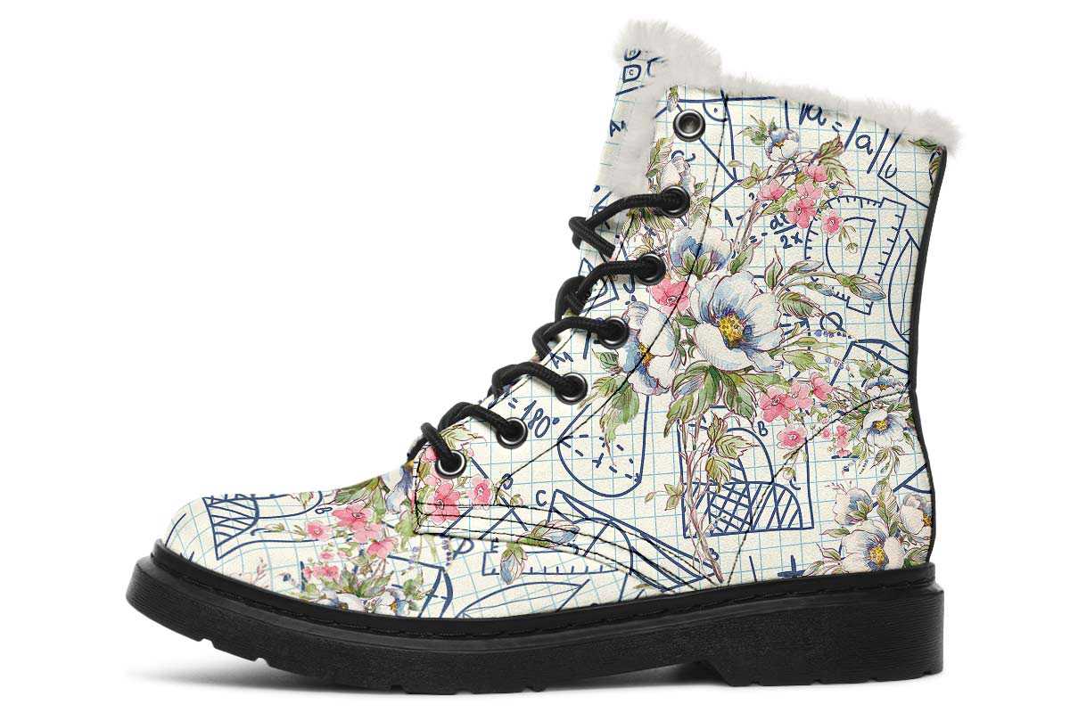 Floral Math Symbols Winter Boots - Custom Printed, High-Quality Microsuede