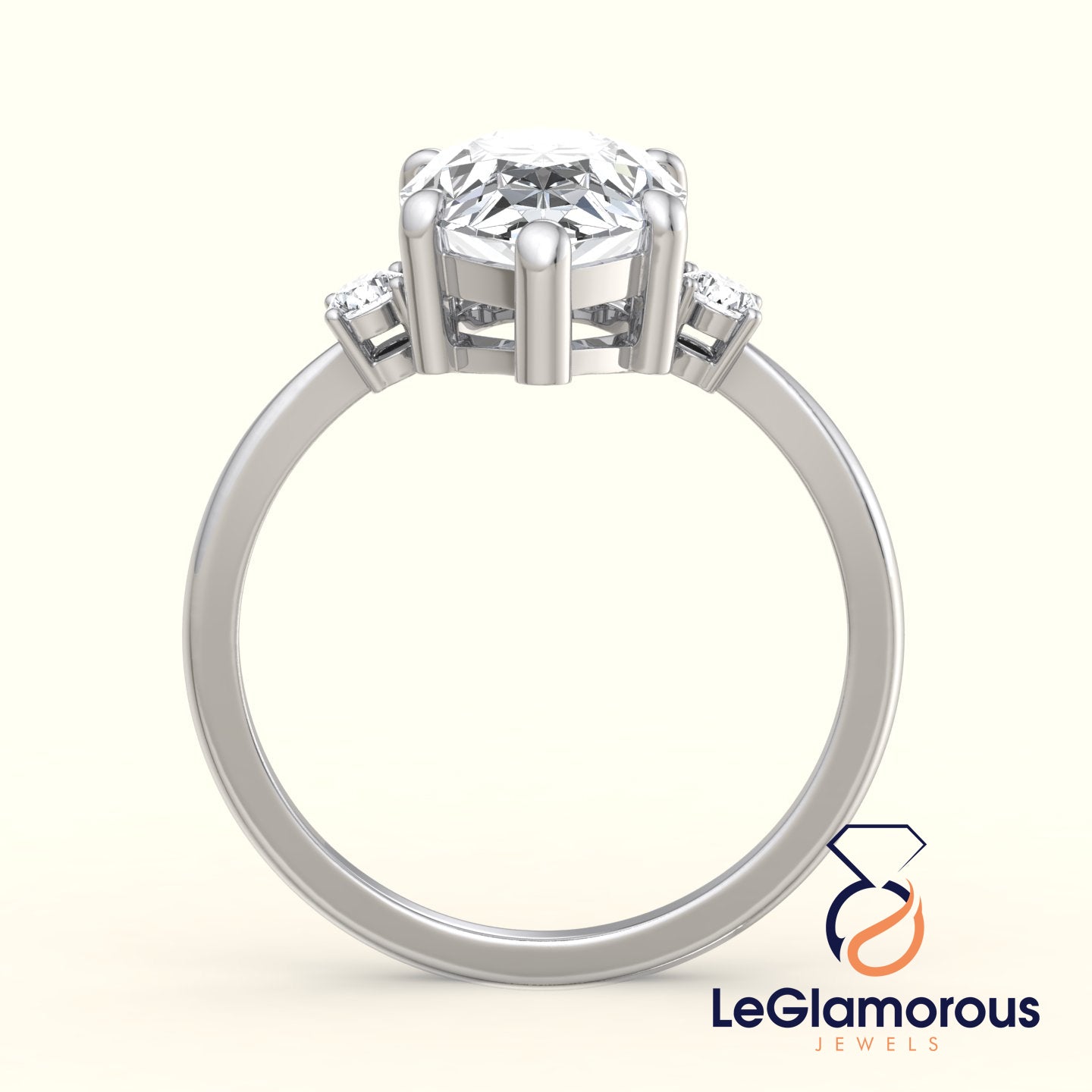 Pear Cut Three Stone Engagement Ring with Lab Grown Diamond