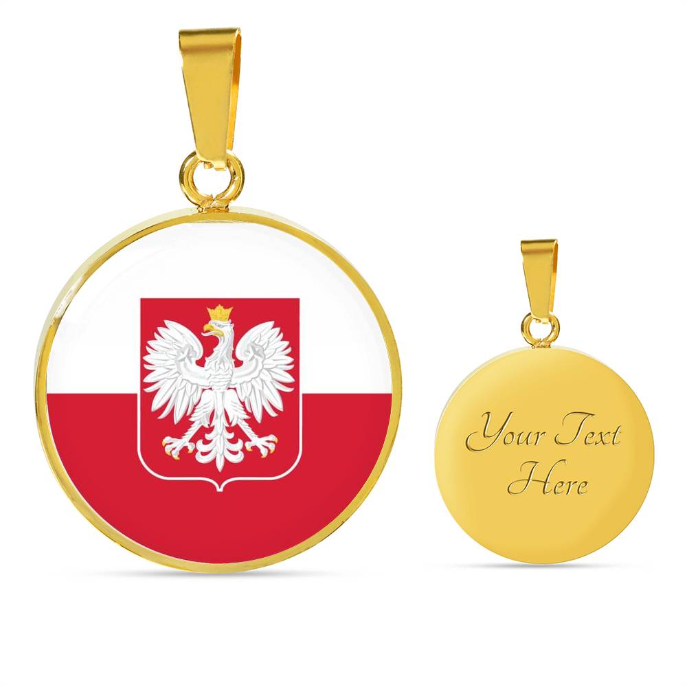 Polish Flag With Circle Pendant Necklace - Adjustable Surgical Steel & Shatterproof Glass