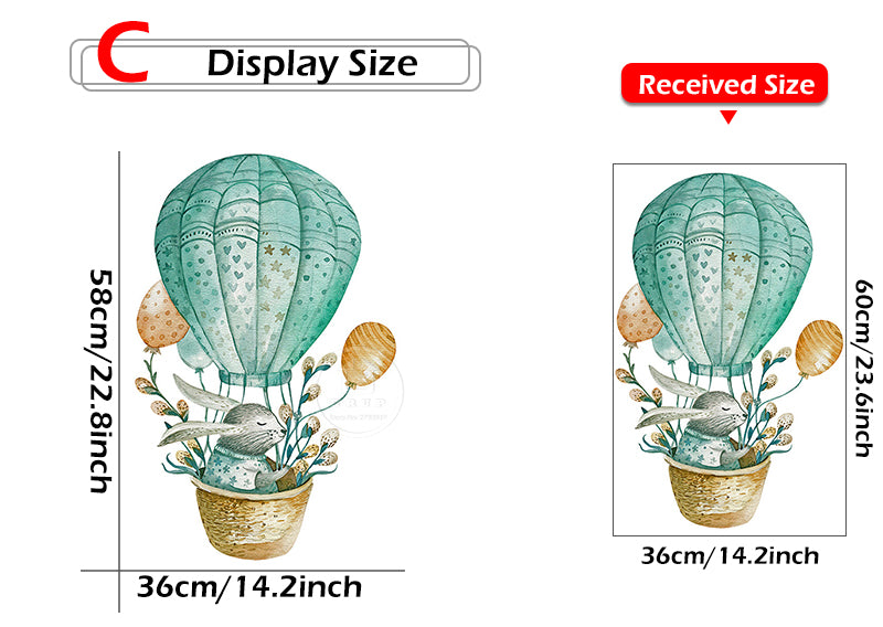 Qfdian Cartoon Cute Animals Hot Air Balloon Wall Stickers for Kids Room, Nursery, and Home Decor