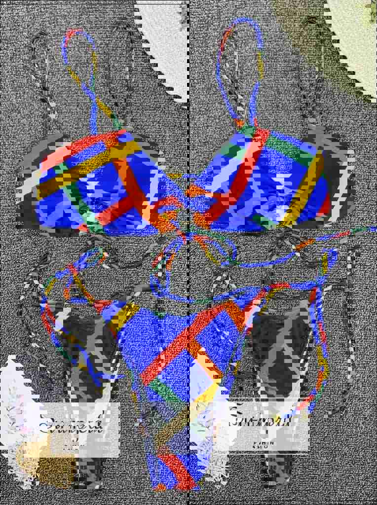 Scalloped String Bikini Swimsuit - Red Wine