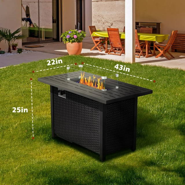 KISSAIR 44-inch Propane Fire Pit Table for Outdoor Use with Lid and Wind Guard