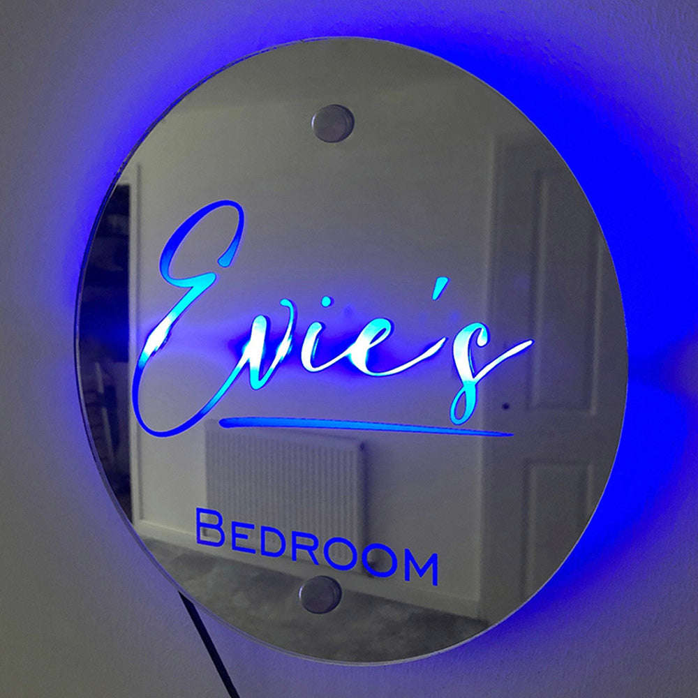 Custom Name Round Mirror Marquee Light - Personalized LED Wall Art Gift